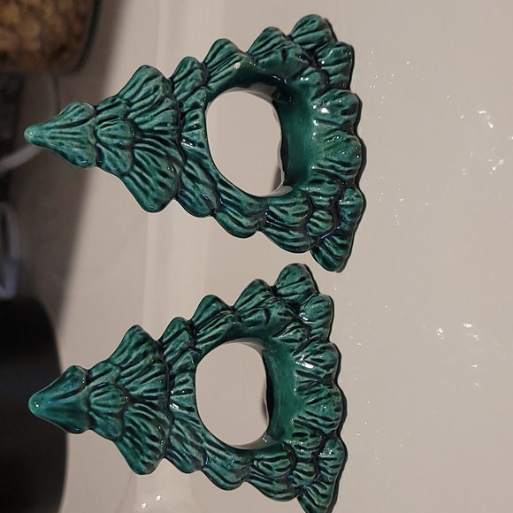 Vintage? Ceramic Christmas Tree Napkin Holder Pair - Picture 1 of 4